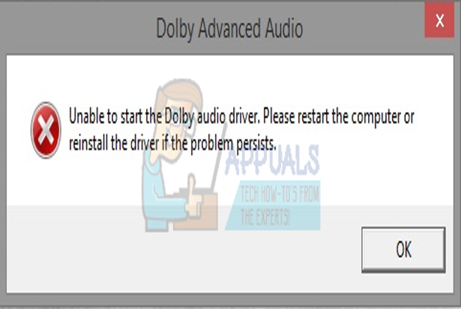 unable to start dolby advanced audio driver windows 8.1